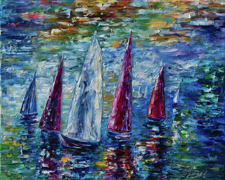 Wind on Sails  Painting by Lena Owens - OLena Art Vibrant Palette Knife and Graphic Design