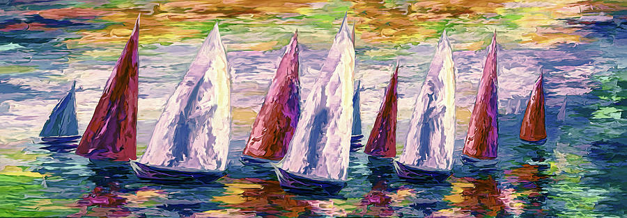 Wind on Sails Panorama Painting by OLena Art