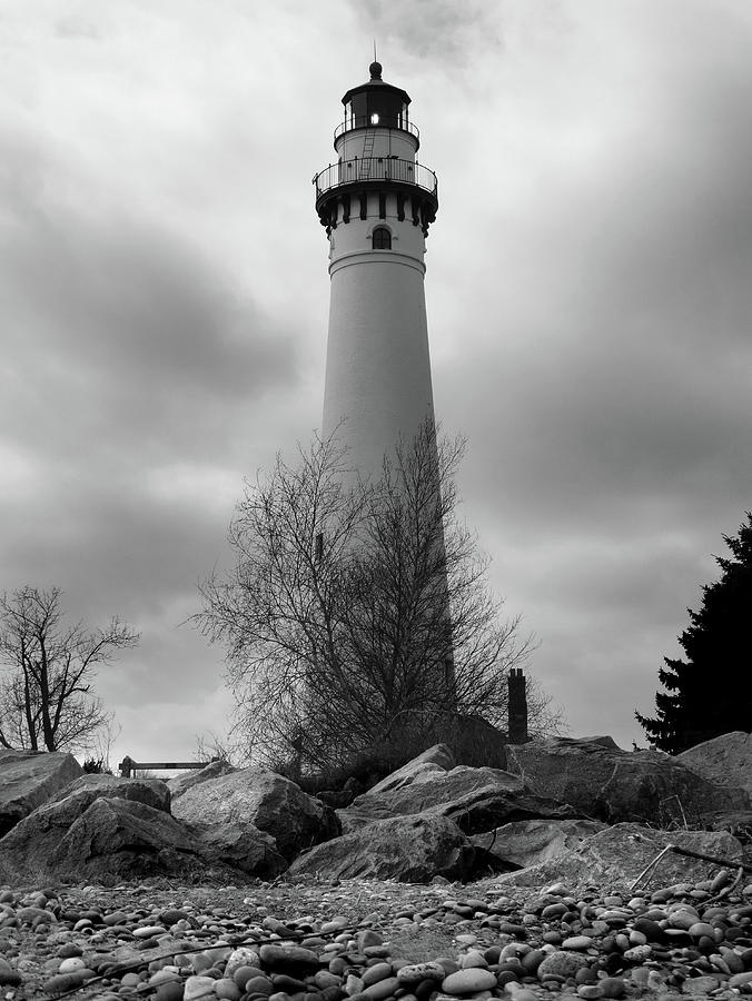 Wind Point Lighthouse B W Photograph by David T Wilkinson