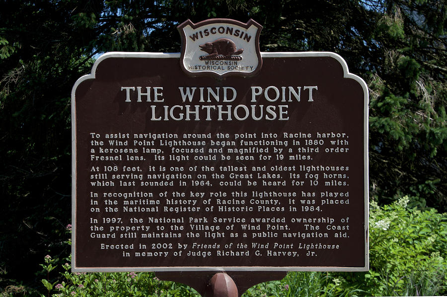 Wind Point LightHouse Racine Wisconsin Signage 01 Photograph by Thomas Woolworth
