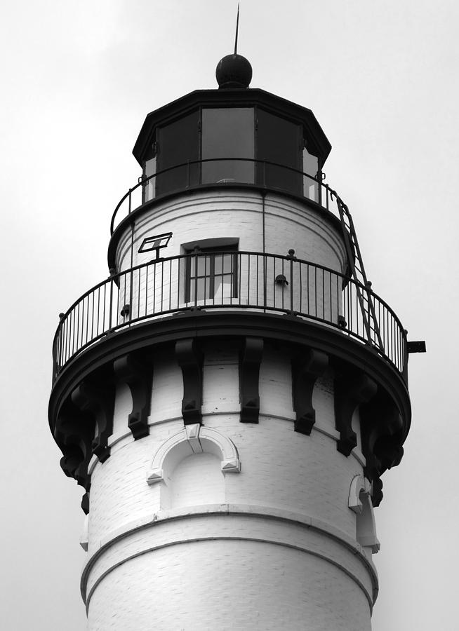 Wind Point Lighthouse Tower - B W Photograph by David T Wilkinson