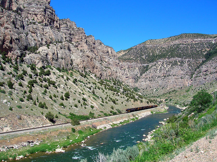 Wind River Canyon with Train Photograph by George Jones