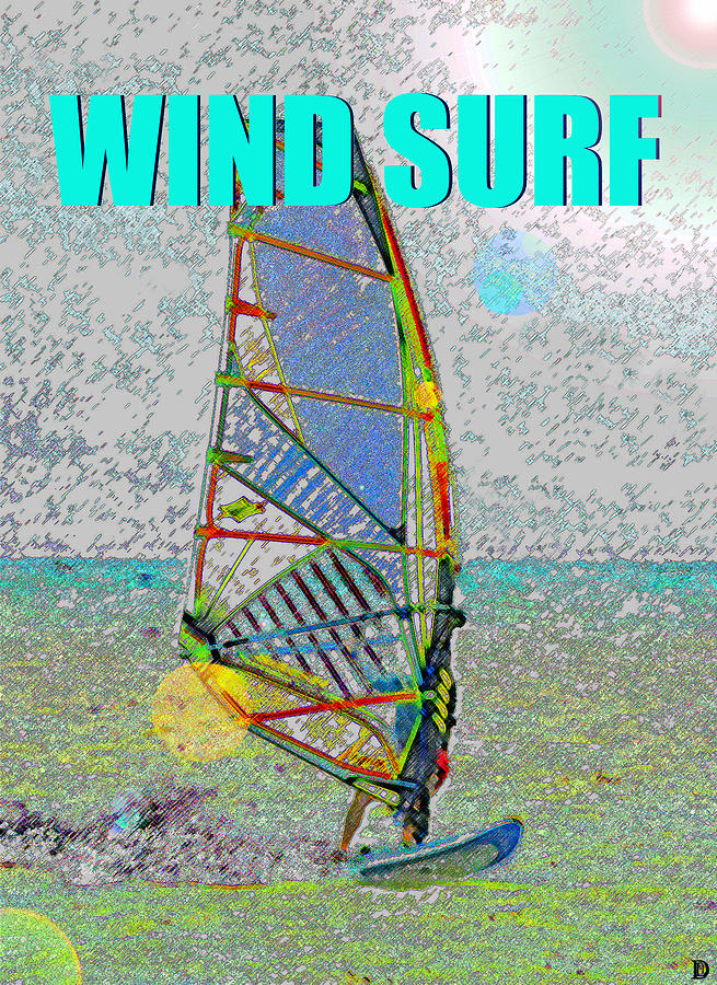 Sports Painting - WIND SURF smart phone blue text by David Lee Thompson