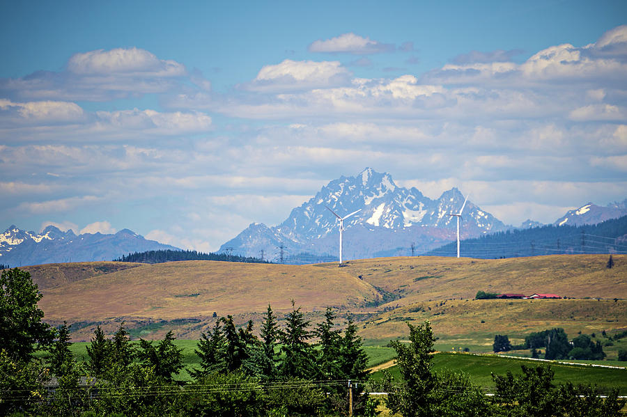 Wind Turbine Farm With Wenatchee Mountains In The Background Photograph by Alex Grichenko