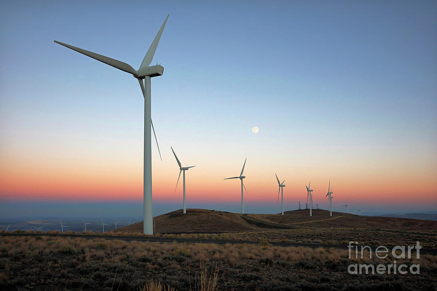 Wind Turbines at Moonrise Photograph by Martin Konopacki