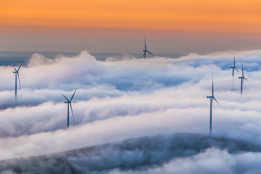 Wind Turbines At Sunrise Photograph by Marc Crumpler