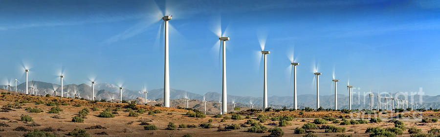 Wind Turbines Blue Sky in the Desert Photograph by David Zanzinger