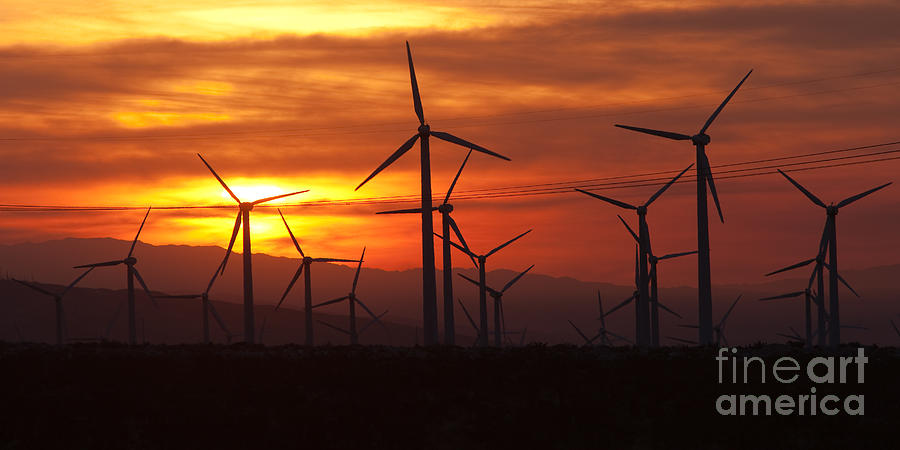 Wind Turbines Sunrise Panoramic Photograph by Clarence Holmes