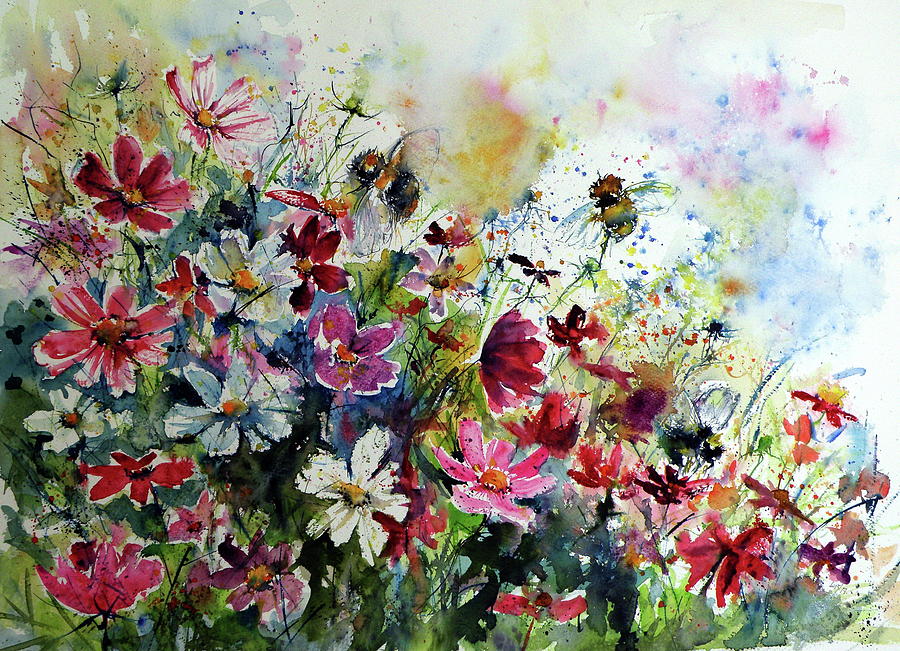 Windflowers with bees II Painting by Kovacs Anna Brigitta