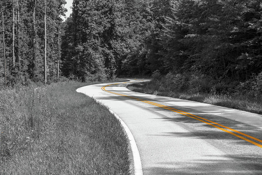 Winding Country Road In Selective Color Photograph