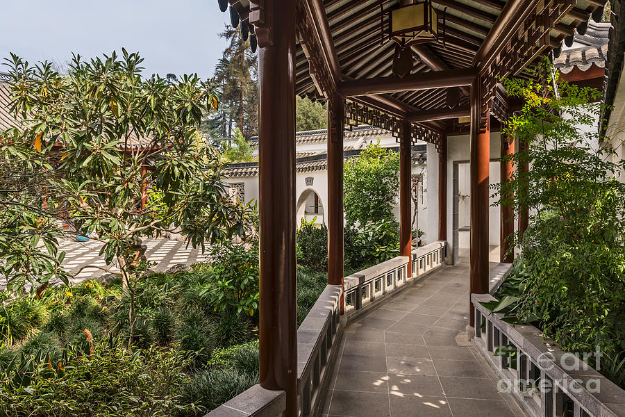 Pattern Photograph - Winding Pavilion at the Chinese Gardens in the Huntington. by Jamie Pham