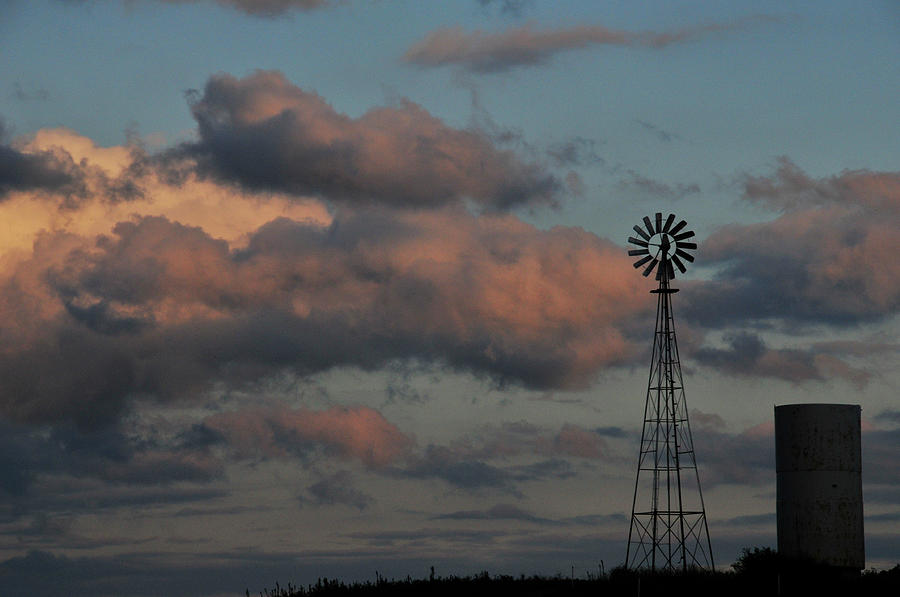 Windmill and Tank at Dusk Photograph by David Arment