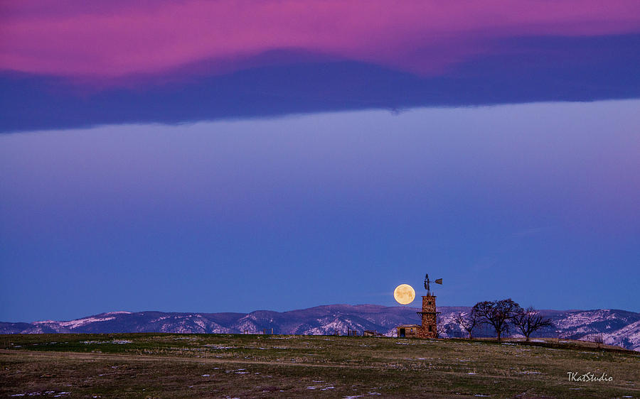 Windmill at Moonset Photograph by Tim Kathka