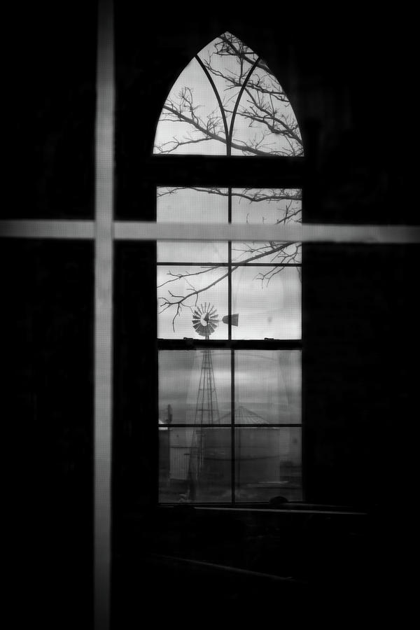 Windmill Chapel Window Bw Photograph