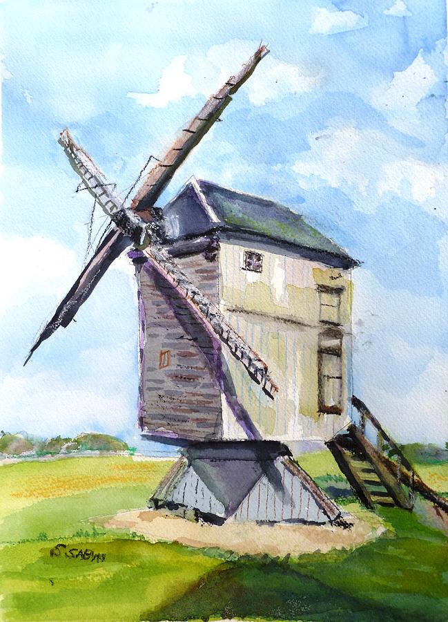 Windmill in France Painting by Saga Sabin