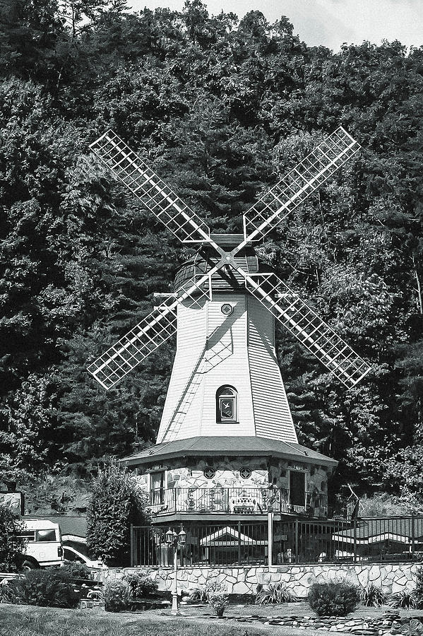 Windmill In Helen Georgia Black And White Photograph