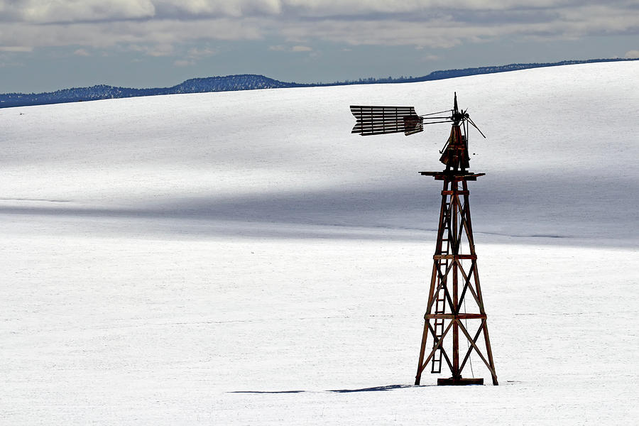 Winter Photograph - Windmill in Snowy Field by Nicholas Blackwell