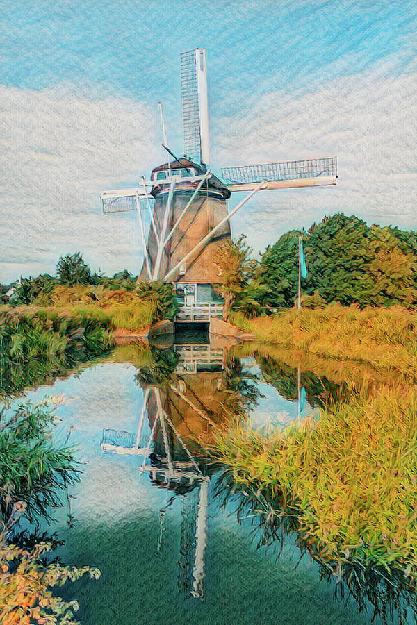 Windmill in the Autumn Countryside Watercolor Painting Photograph by Debra and Dave Vanderlaan