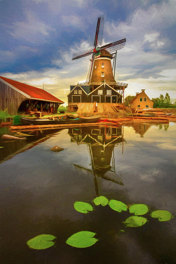 Windmill in the Dutch Countryside in Evening Light Photograph by Debra and Dave Vanderlaan