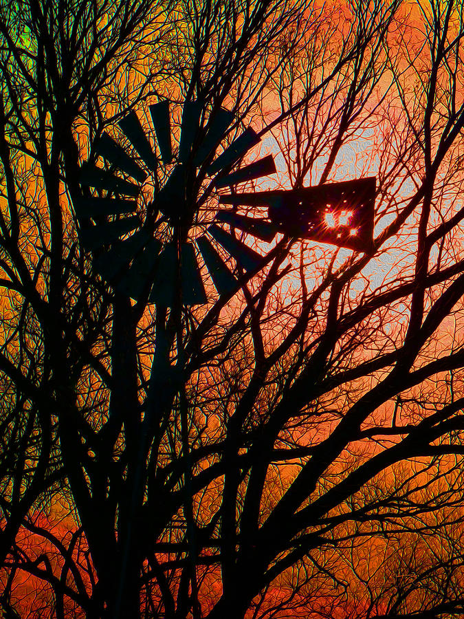 Windmill In Winter Boughs - Almost Spring Photograph by Robert J Sadler