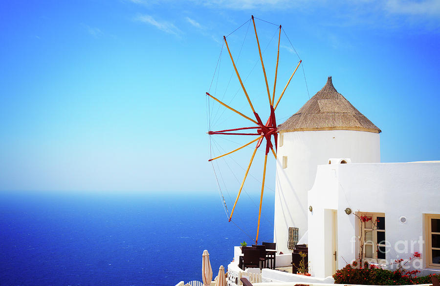 Windmill of Oia and Aegan Sea Photograph by Anastasy Yarmolovich