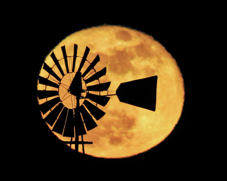 Windmill Over Supermoon Photograph by Dawn Key