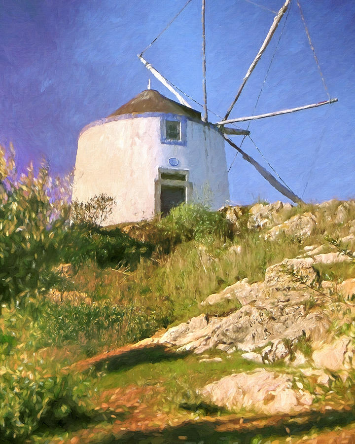 Windmill Portugal Painting by Lutz Baar