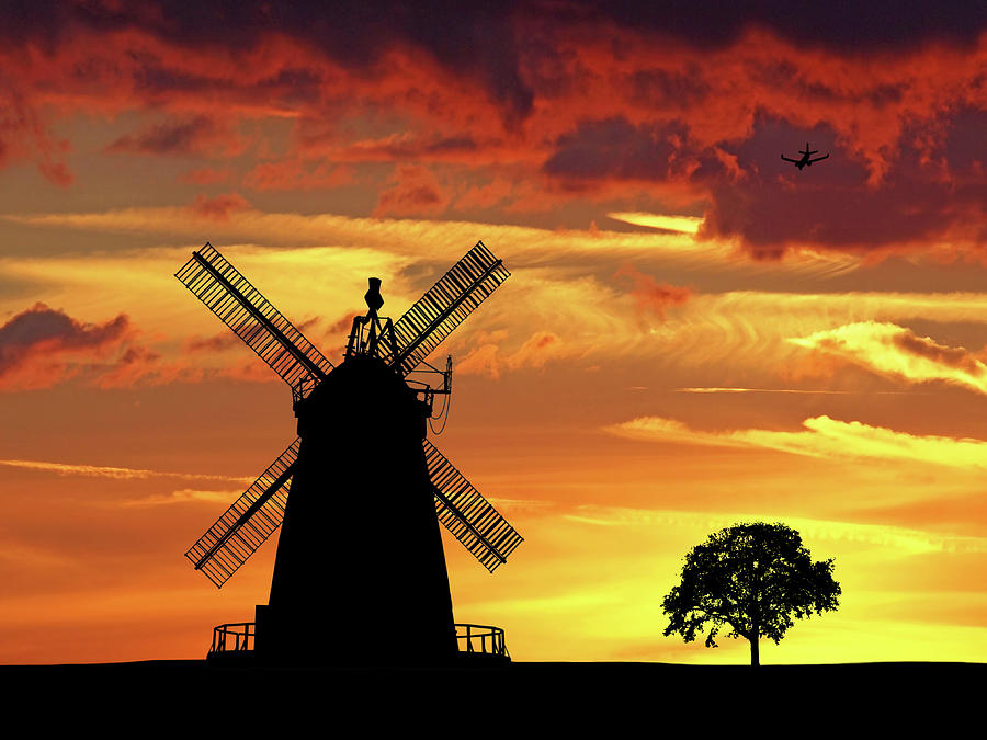 Windmill Silhouette at Sunset Photograph by Gill Billington