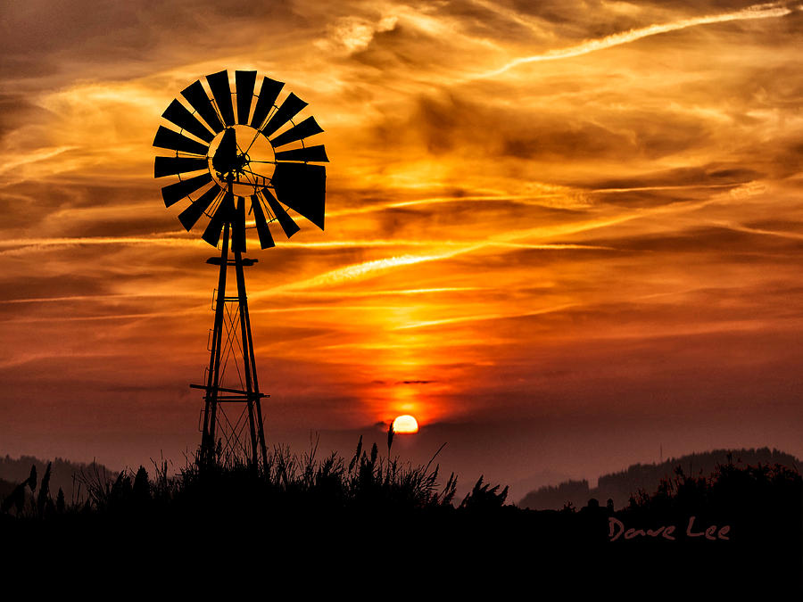 Windmill Sunrise 2 Mixed Media by Dave Lee
