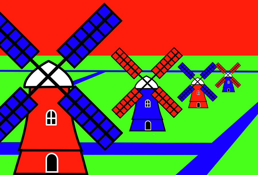 Windmills Mixed Media by Asbjorn Lonvig