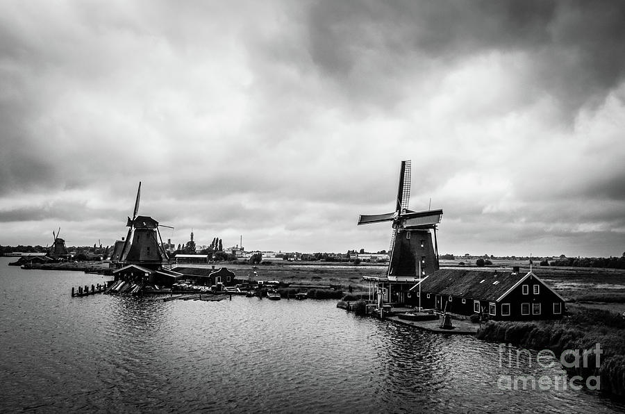 Windmills at Zaanse Schans BW Photograph by RicardMN Photography