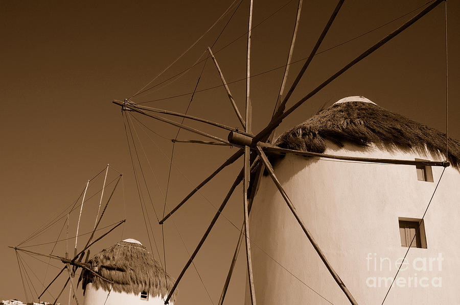 Greek Photograph - Windmills in Sepia by Joe Ng