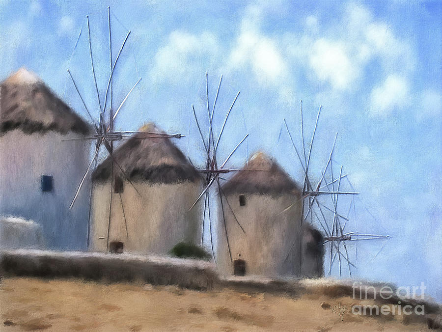 Windmills of Mykonos Digital Art by Lois Bryan