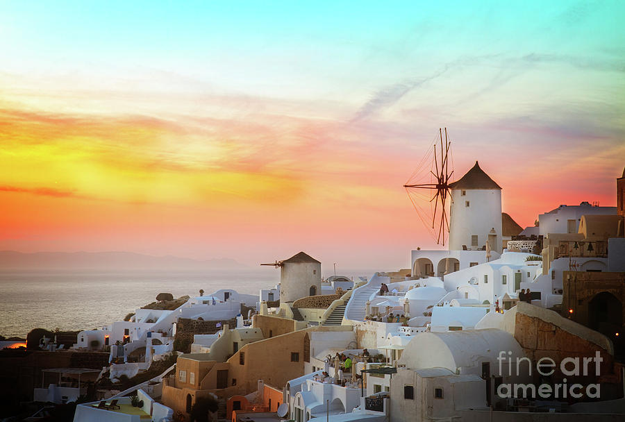 Windmills of Oia and Sunset Photograph by Anastasy Yarmolovich