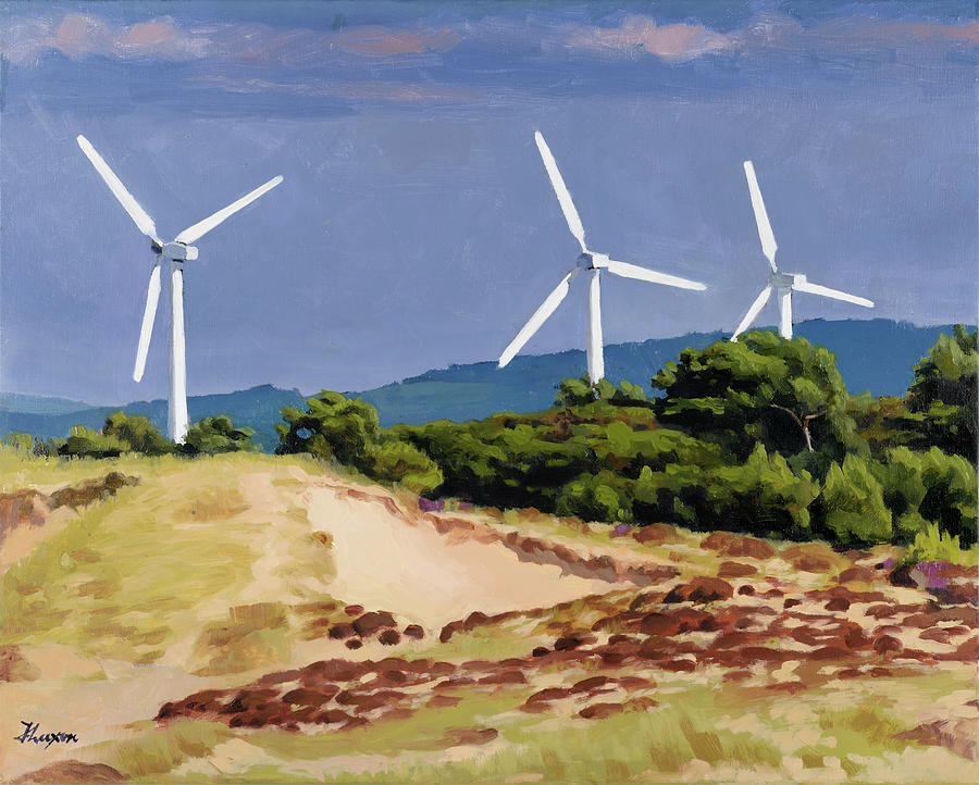 Windmills Painting - Windmills With Dark Sky by Jonathan Luxon