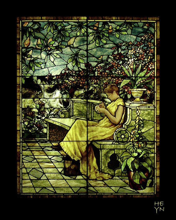 Stained Glass Window - Lady Reading in Her Garden Nook Photograph by Shirley Heyn