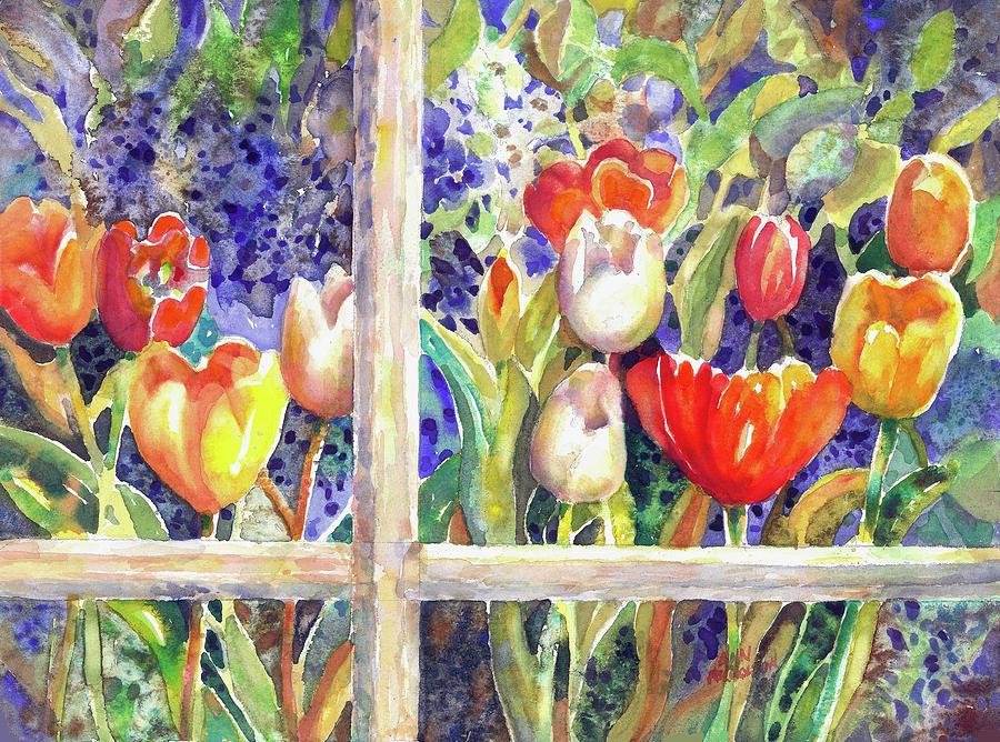 Window Box Tulips Painting by Ann Nicholson