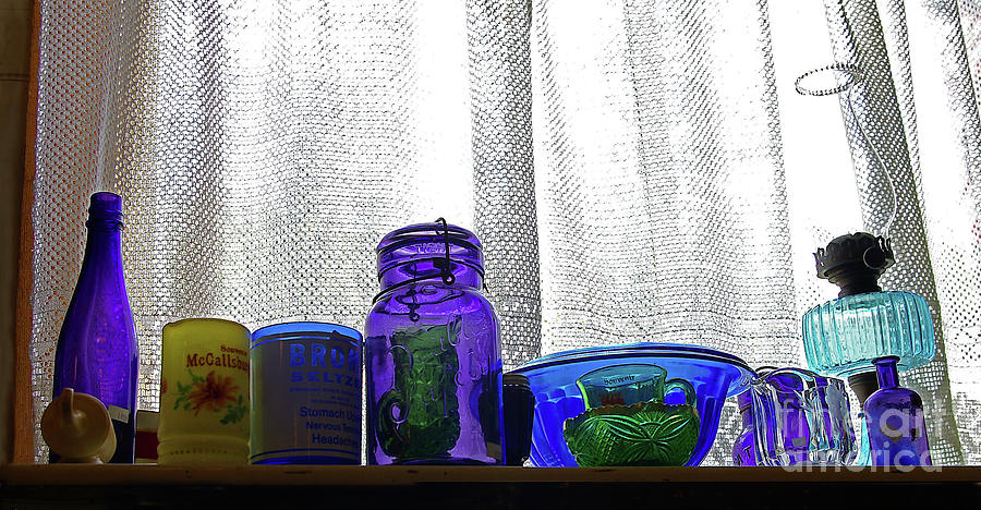 Jar Photograph - Window Colored Glassware by Rich Walter