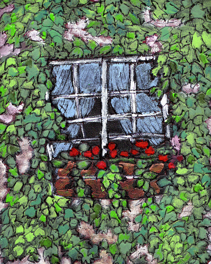 Window Flower Box Painting by Wayne Potrafka