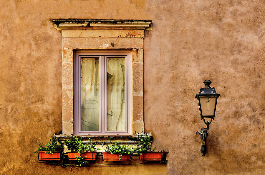 Window Flowers And Lamp Syracuse  Sicily Photograph by Xavier Cardell