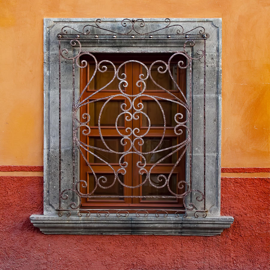 Architecture Photograph - Window on Orange Wall San Miguel de Allende by Carol Leigh