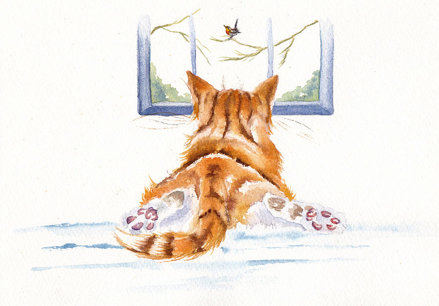 Cat Painting - Cat - Window Shopping by Debra Hall
