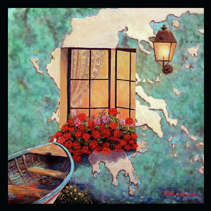 Window to Greece Painting by Miki Karni