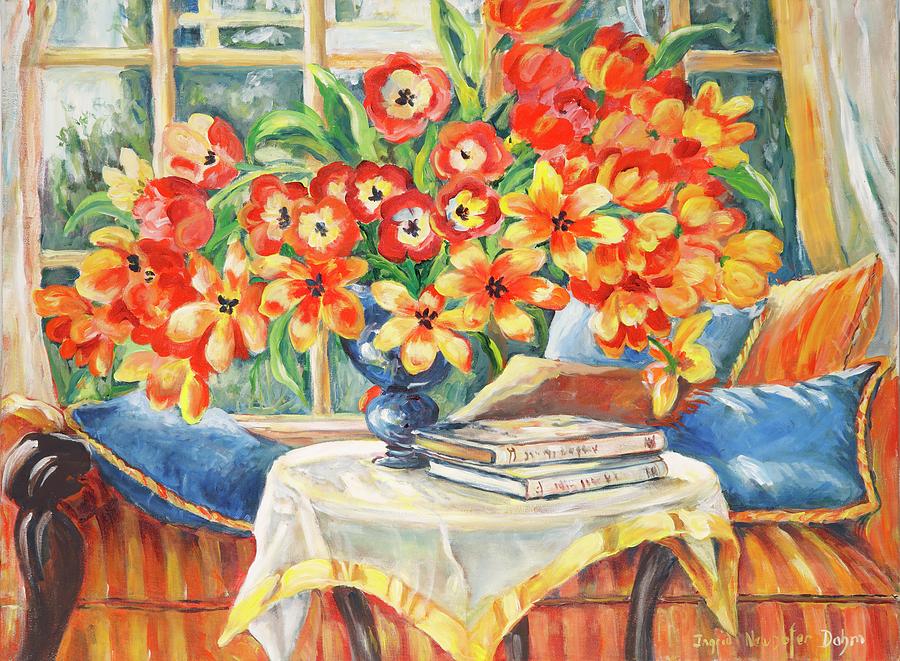 Window Tulips Painting by Ingrid Dohm