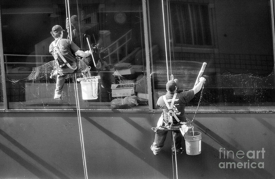 Bw Photograph - Window Washer 20th Floor  by Chuck Kuhn