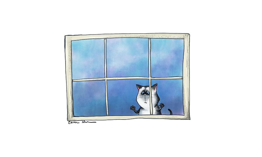 Cat Looking Out Window Painting - Window Watching by Temah Nelson