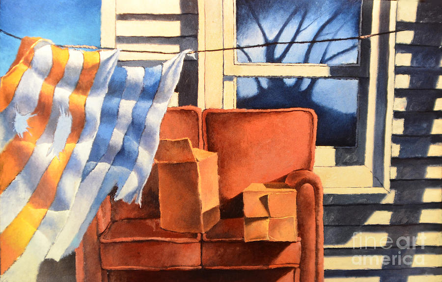 Window with couch and towels Painting by Christopher Shellhammer