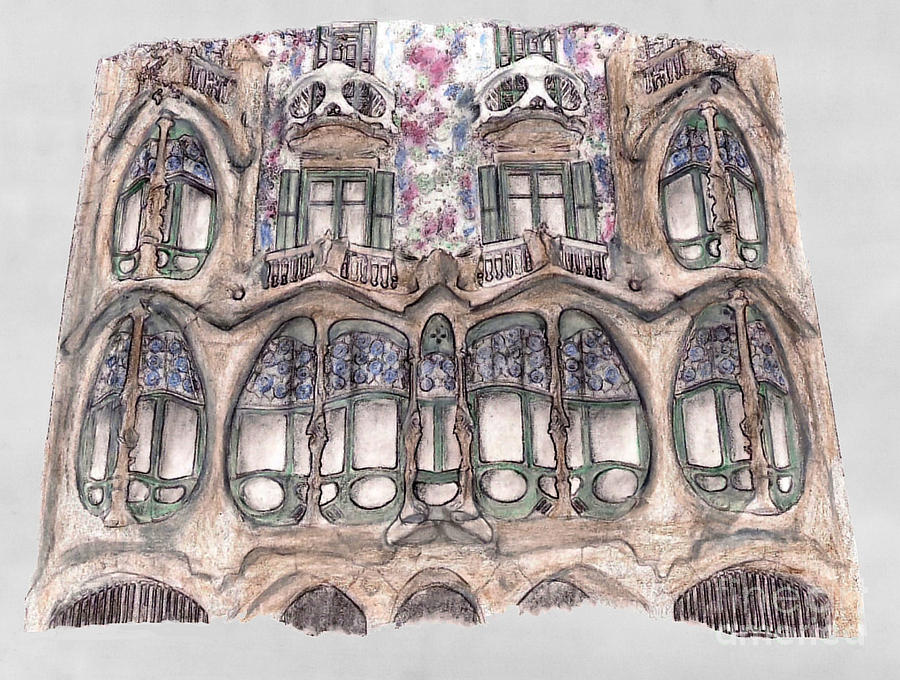 Windows At Casa Batllo Barcelona Drawing by Gerald Blaikie