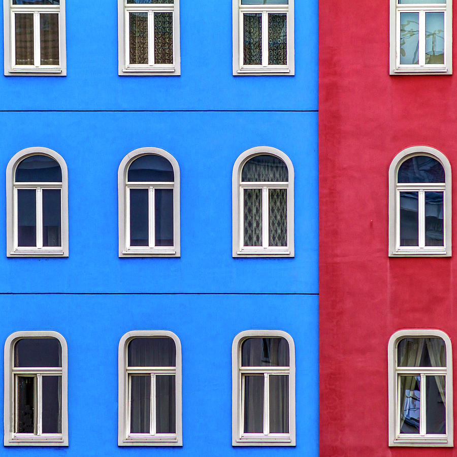 Windows on red and blue Photograph by Roberto Pagani