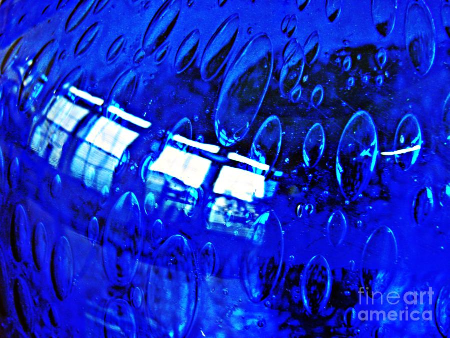 Bowl Photograph - Windows Reflected on a Blue Bowl 3 by Sarah Loft